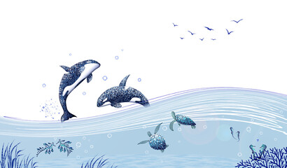 Beautiful Ocean and Animals - Blue © Kotoka