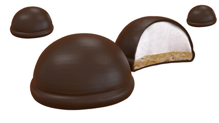 circles sweet cookies with marshmallows and sprinkles cookies.3D illustration