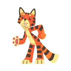 Fototapeta na wymiar Striped Tiger Character with Orange Fur Standing and Moving Body Vector Illustration