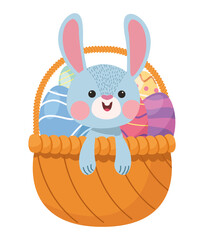 rabbit and easter eggs in basket