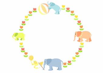 ゾウのファミリーイラスト　リース風