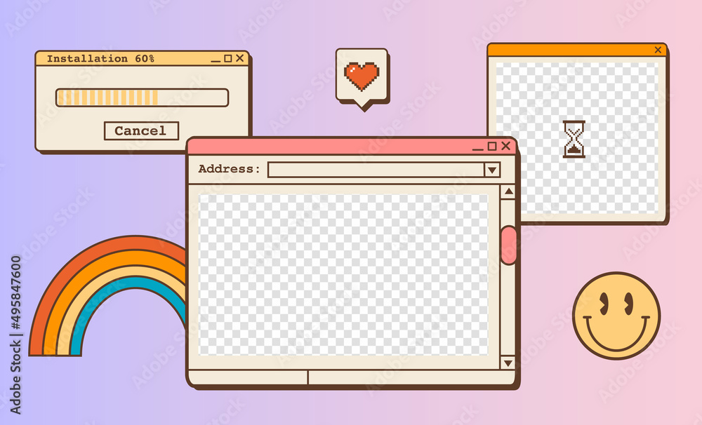 Poster retro vaporwave desktop wallpaper template. abstract vintage aesthetic background. 80s 90s old compu