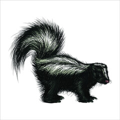 Watercolor illustration of a skunk in white background. Wildlife art illustration. 