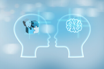 Doctor working  mental health day brain  jigsaw puzzle pieces of a head Concept with mental health protection and care