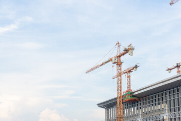 Construction site building with crane big hall supermarket