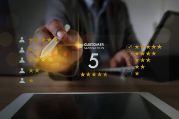 Online Review Concept Customer Experience  feedback rating to service experience on online application  service leading ranking of business