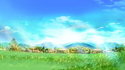 Foto op Canvas 自然豊かな田舎の風景（草原と青空） © utako_morimiya