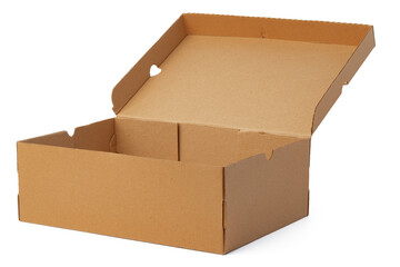 Open brown cardboard box isolated on white
