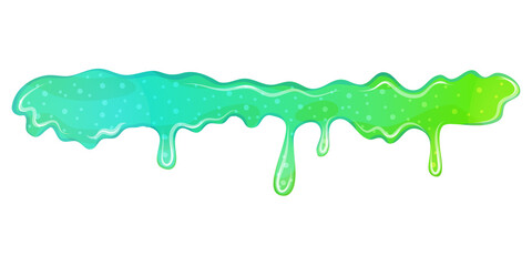Dripping green goo slimes isolated. Slimes splash, flow of muscus. Green colorful jelly for playing. Cartoon vector illustration
