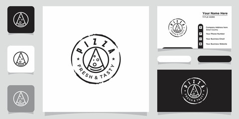 Pizza restaurant design logo. symbols for food and drink with business card design