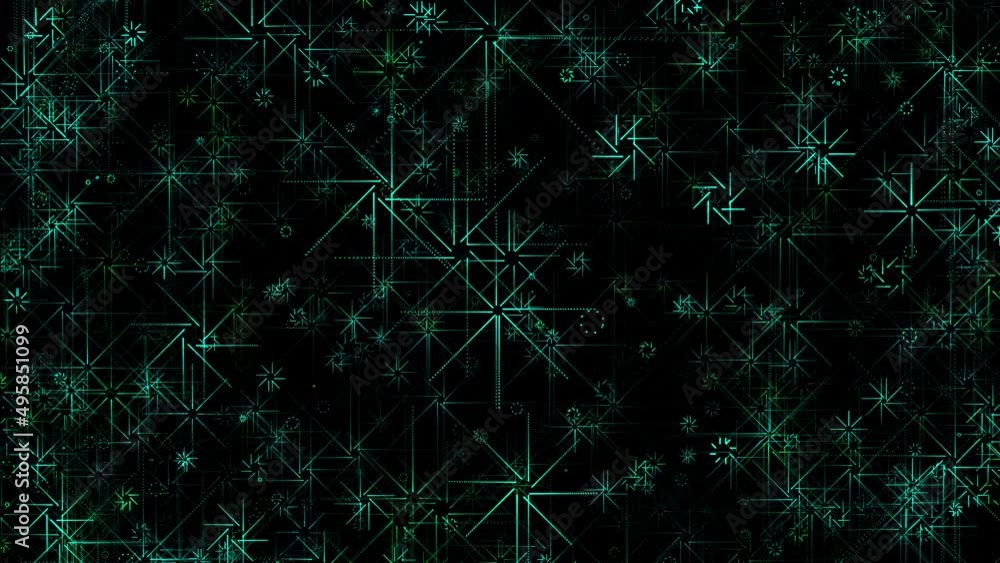 Wall mural animated video of abstract random symmetric starlike ornaments appear and evolve, move towards viewe