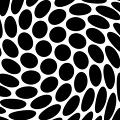 Simple wavy background.Black  illustration of polka dots pattern with optical illusion, op art.Polka dots gradient pattern texture background. Abstract curves.Trendy wavy background.