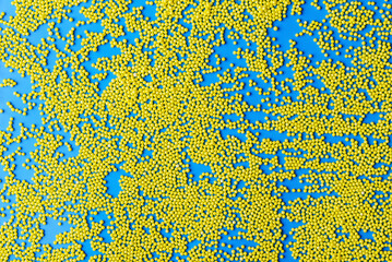 Abstract background. Yellow balloons on blue backdrop. Layout similar to the mapp