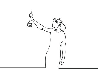 A beautiful stylishly dressed woman winning the award rejoices at the award ceremony