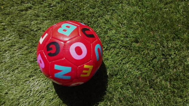 Didactic soccer ball with letters for children's learning. Letter toy.
