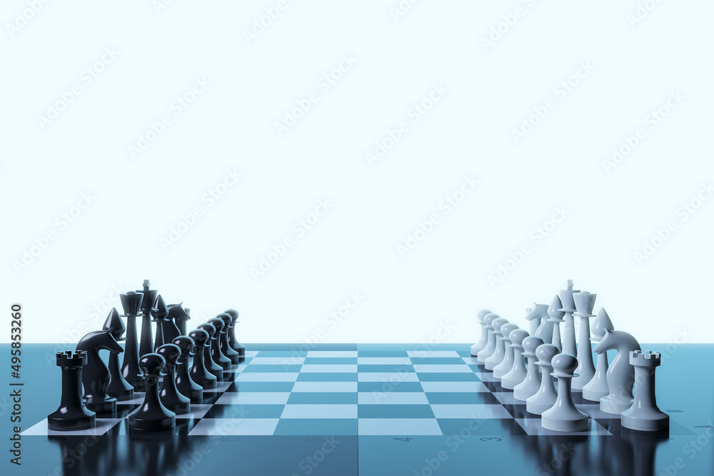 Aufkleber creative chess board with white mock up background. game and strategy concept. 3d rendering.