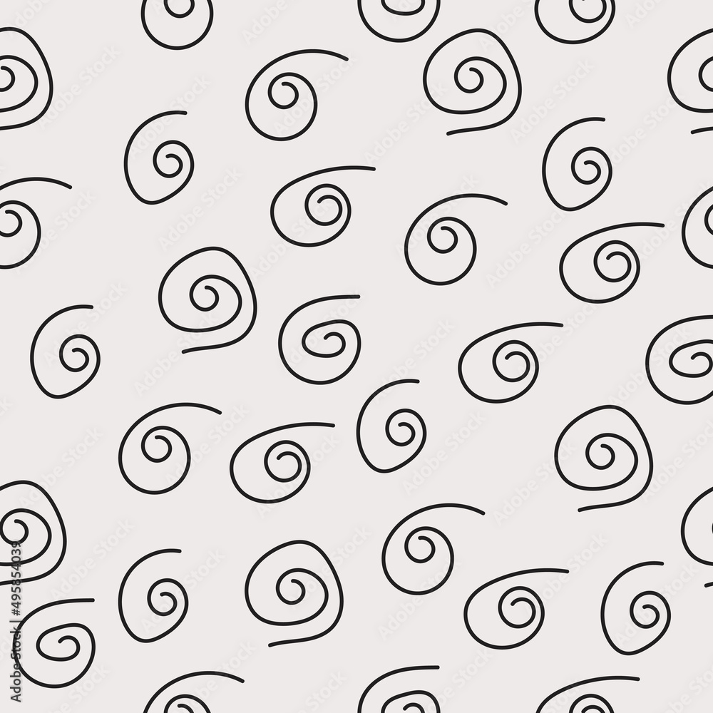 Poster Repeating spiral shapes on a white canvas. Vector with seamless spirals.