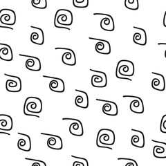 Spirals seamless vector. Black spirals on a white canvas.