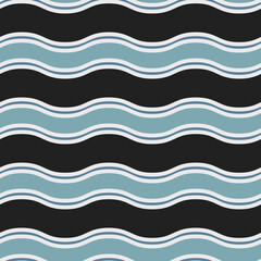 Black and blue waves. Vector with seamless wavy stripes.