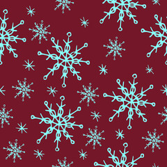 Naklejka na ściany i meble Abstract winter season ornate star background. Seamless vector pattern with black snowflakes on a white background. For fabric, textile, brown paper, cards, invitations, wallpaper, web design. Doodle