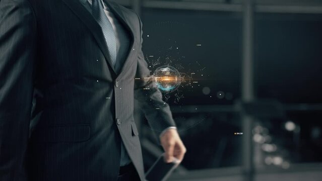 Businessman with Roblox Metaverse hologram concept