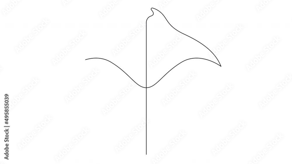 Poster self drawing simple animation of single continuous one line drawing of manta ray. drawing by hand, b
