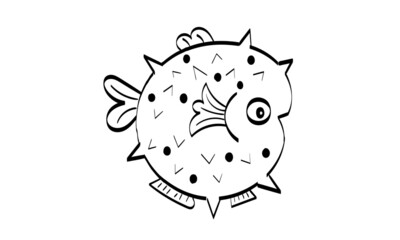  Cute Fish Kids Line Background. Sea life Illustration.