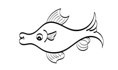  Cute Fish Kids Line Background. Sea life Illustration.