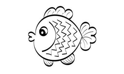  Cute Fish Kids Line Background. Sea life Illustration.