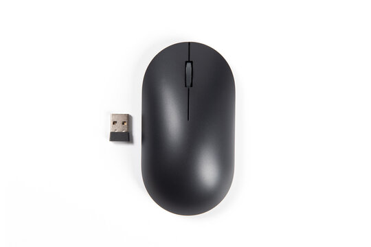 wireless computer mouse with receiver isolated on white background