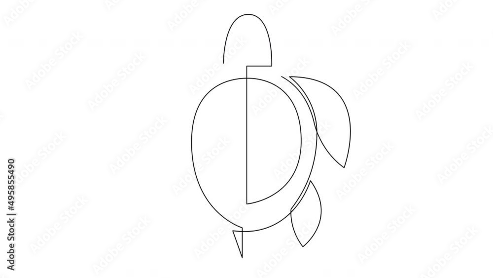 Poster self drawing simple animation of single continuous one line drawing of sea turtle. drawing by hand, 
