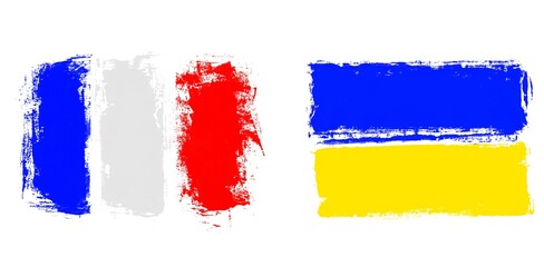 Fahne von Frankreich und der Ukraine - Handgemalt als grunge Vorlage