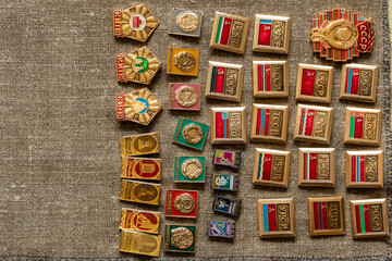 Collection of old badges of the Soviet era. Collection of badges. 