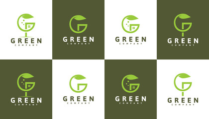 set of initial letter G with circle and leaf concept, logo inspiration.