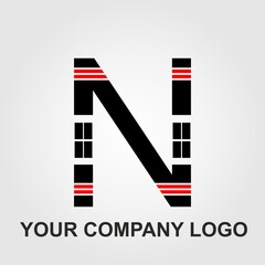 Your Company logo N template. Wings design element illustration. Corporate branding identity.N Alphabet letter logo. Abstract Glossy Red Black logo type design template in Grey background.