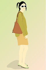 Casual girl with bag and green shirt 