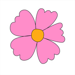 vector vintage rainbow hippie flower.Psychedelic isolated retro plant. Nostalgia funky and groovy era 60s,70s,80s.Tattoo template and element for prints.Kid core flower organic logo.Plotter silhouette