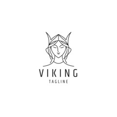 Viking head line logo icon design template flat vector