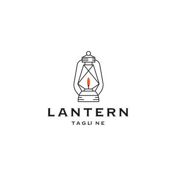 Ancient lamp of lantern line logo icon design template