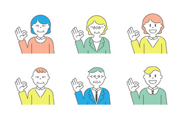 OKサインをするいろいろな人10　高齢者と若者　カラー