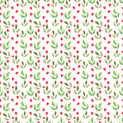 Watercolor seamless pattern with various decorative flowers and leaves