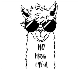 Cute llama face with sunglasses children's t-shirt print. No probllama funny quote. - 495859044