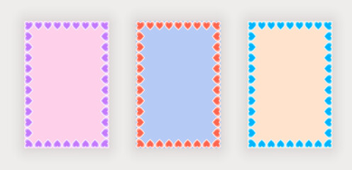 Set retro geometric border backgrounds with hearts
