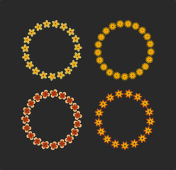 Set round retro geometric frames with flowers
