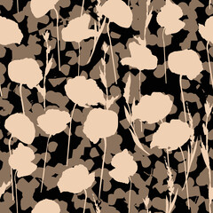 Botanical seamless pattern, vector background with abstract glowers and plants, floral texture