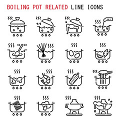 Boiling pot related line icons