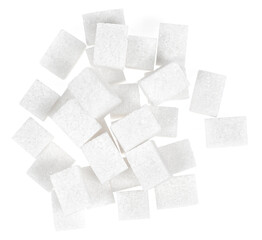 Natural white sugar cubes isolated on white background