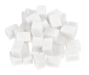 Natural white sugar cubes isolated on white background