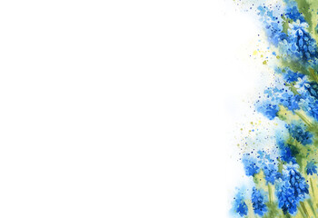 white background with watercolour spring flowers, hand drawn sketch