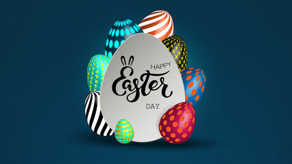 Happy Easter day Easter egg colorful different and patterns texture. Abstract background in blue color vector illustration.